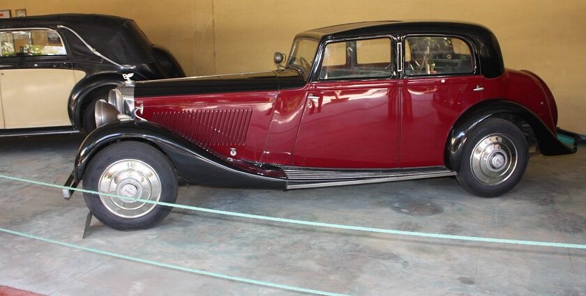 A vintage Bentley displayed at the Auto World Vintage Car Museum in Gujarat