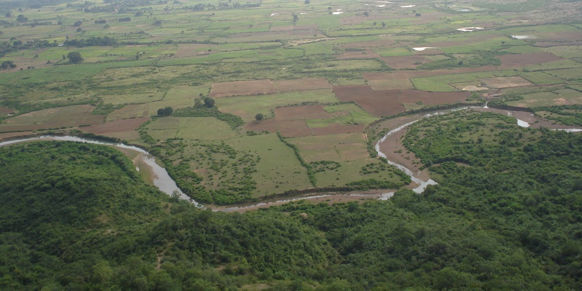 View from Sharda Temple in Maihar, capturing the expansive landscape and distant hills.