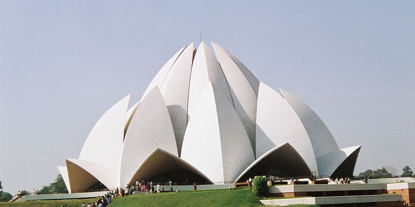 Scenic image of lotus Temple and its lush green landscape in the heart of the city