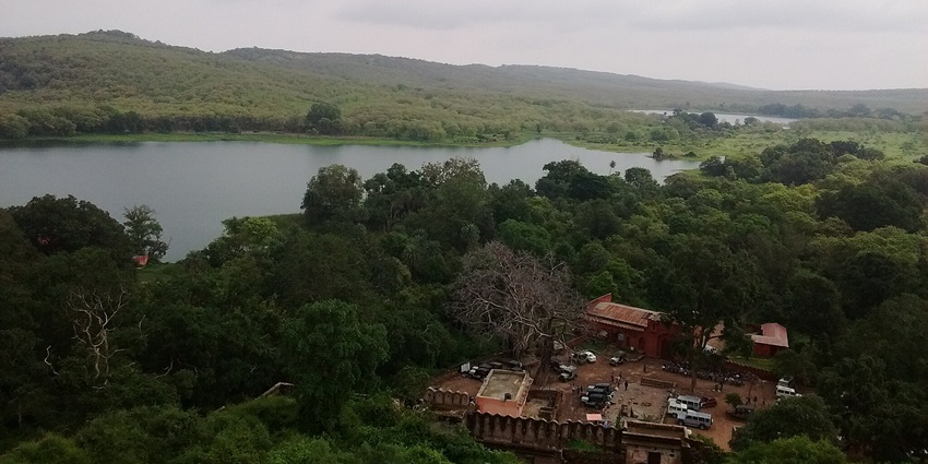 Scenic view of Bakula region with Sanctuary Lake and lush dense forest