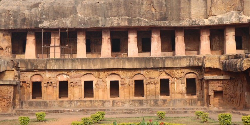 The Balda Caves in Odisha feature a grand stone structure with intricate carvings.