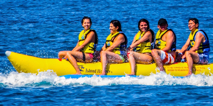 Enjoy the thrill of a banana boat ride in North Goa and make sure you wear a life jacket