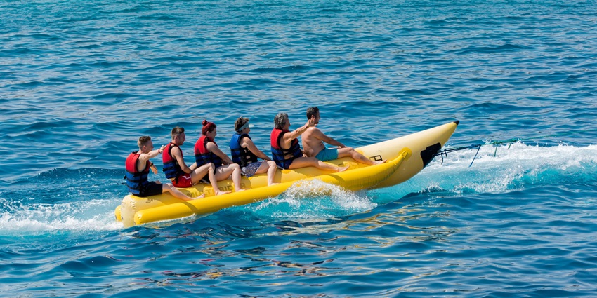 Banana Boat rides offer a unique experience of sailing with family and friends.