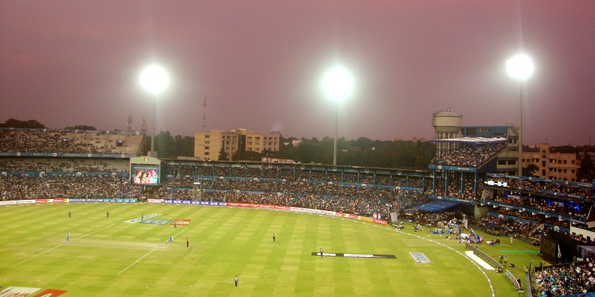The Barabati Stadium illuminated at night, a hotspot near the famous Barabati Fort.