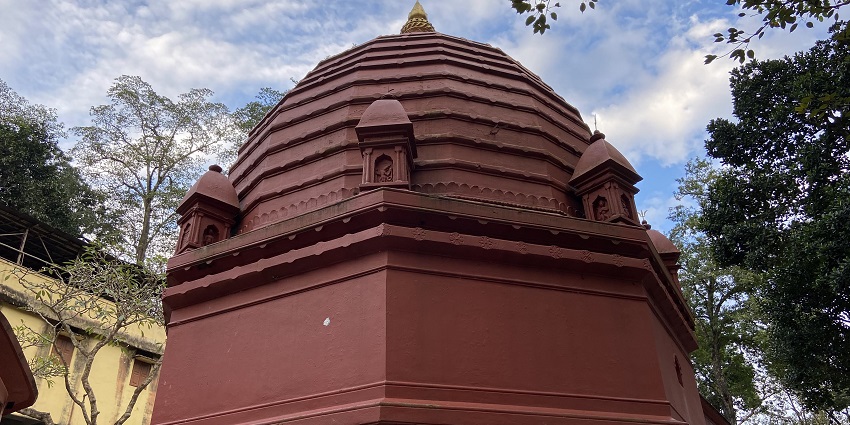 The unique architecture of the Basistha Ashram, a famous tourist attraction of the region.