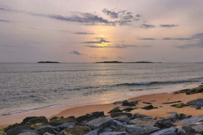 Panoramic view of the coastline of beaches in Honnavar, Karnataka provide a refreshing sight