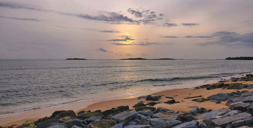 Panoramic view of the coastline of beaches in Honnavar, Karnataka provide a refreshing sight