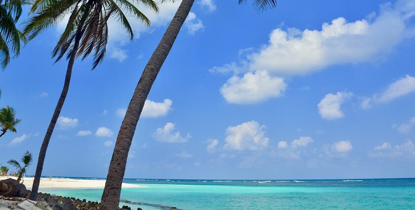 Panoramic view of the Agatti beach, one of the most popular beaches in Lakshadweep