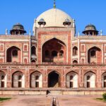 Image of Humayun Tomb in Delhi with beautiful architecture, under clear blue sky