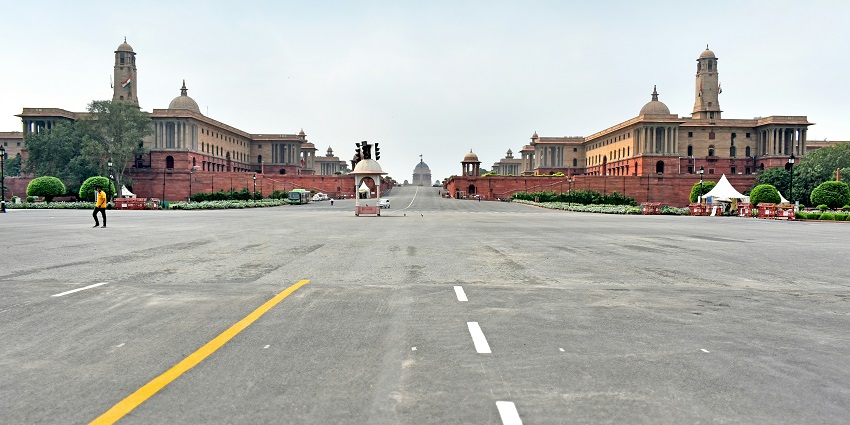 An image of Kartavya Path leading up to Rashtrapati Bhavan located in New Delhi, India.