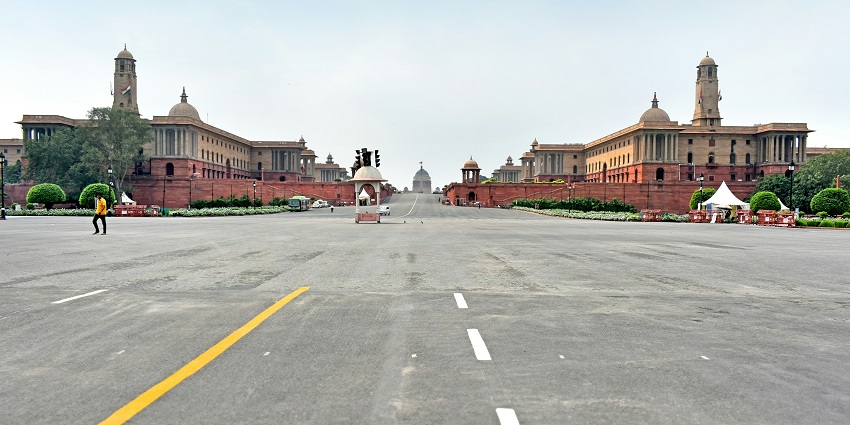 An image of Kartavya Path leading up to Rashtrapati Bhavan located in New Delhi, India.