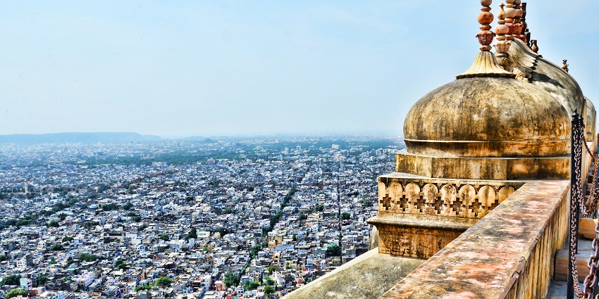The view of Jaipur city from Nahargarh Fort during the daytime in the winter season.
