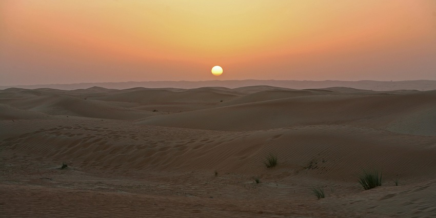 Panoramic view of the sunset from the Osian Desert Safari camp in the thrilling Thar