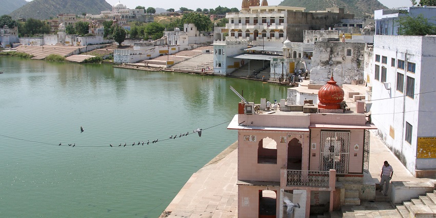 Brahma Temple in Pushkar, known for its intricate carvings and spiritual significance.