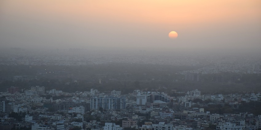 A panoramic view of Jaipur, showcasing its historic architecture and vibrant city life.