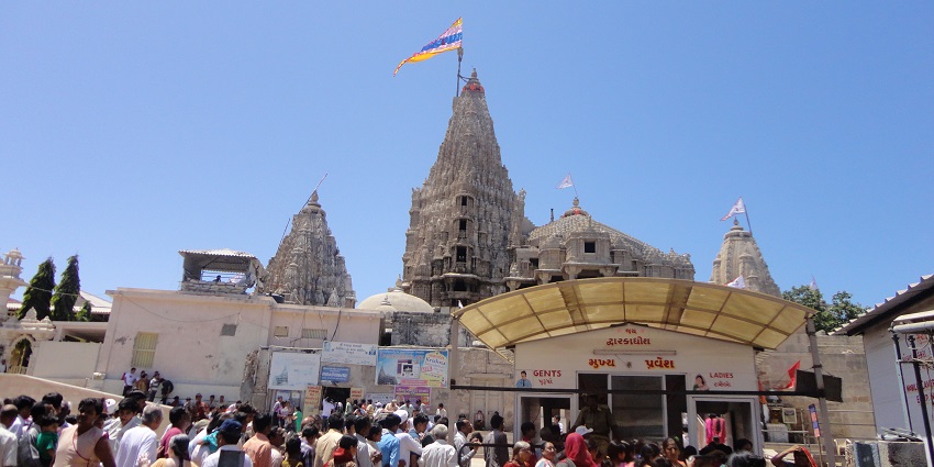 Big crowd of devotees gather at the Dwarka temple in Gujarat to seek blessings.