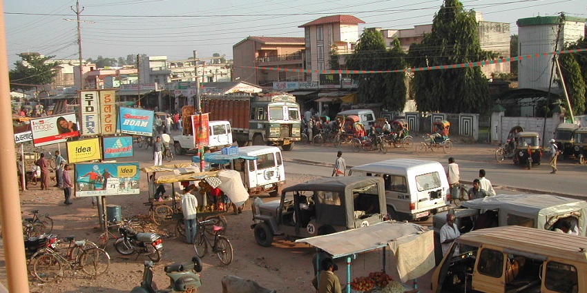 View of Main Street in Satna, near famous Maihar Temple, capturing the bustling urban scene.