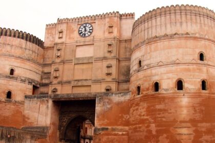 The grand entrance of the historic Bhadra Fort Ahmedabad with the iconic clock tower.