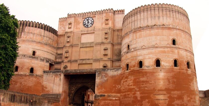 The grand entrance of the historic Bhadra Fort Ahmedabad with the iconic clock tower.