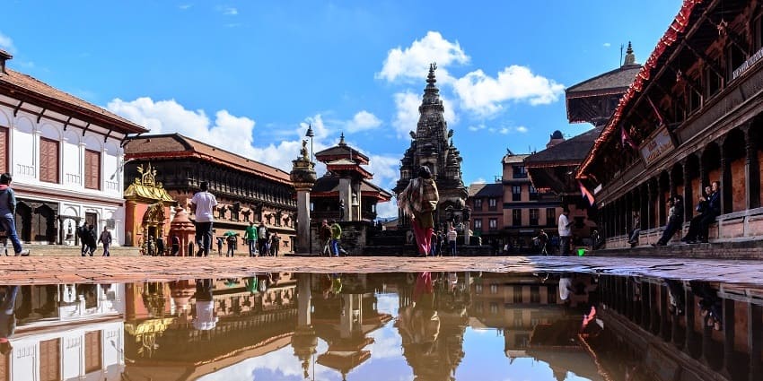 The UNESCO World Heritage site of Bhaktapur with vendors selling traditional crafts.
