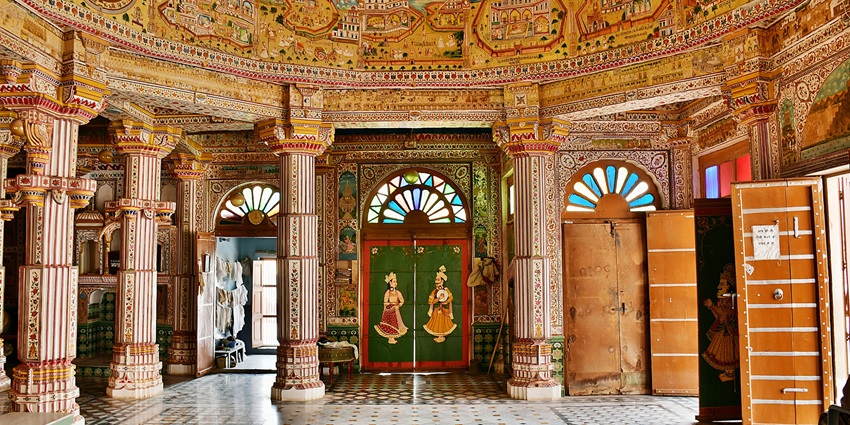 The walls of the Bhandasar Jain Temple featuring magnificent murals are spectacular.