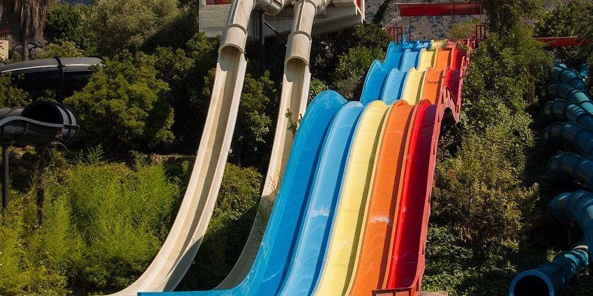 Vibrant water slide at a waterpark in Nepal, perfect for sunny summer days