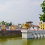 Panaromic view of the Scared Lakshmi Narasimha temple and the holy pond in its vicinity