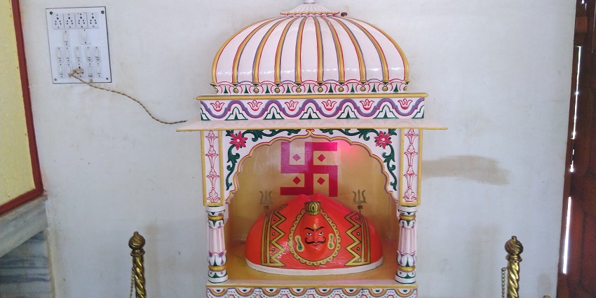 An inside view of a spiritual hub featuring the famous Bhomiyaji god at Bhomiyaji.