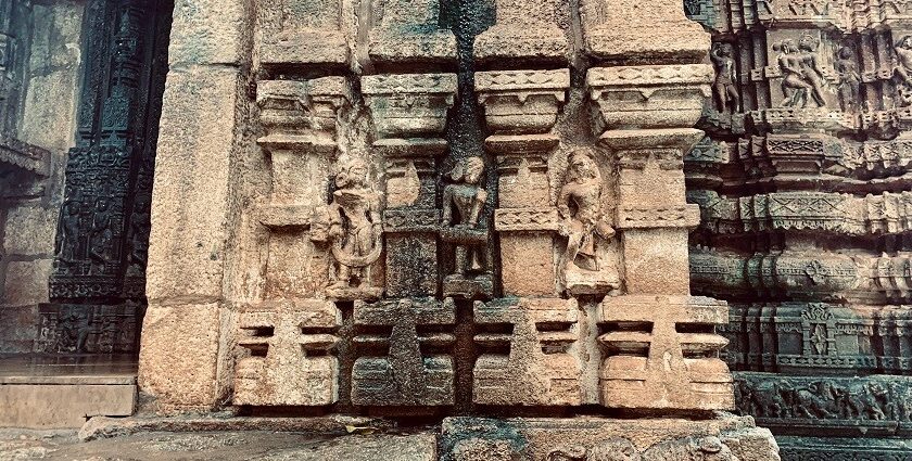 One of the walls inside the Bhoramdeo Temple, is carved with ancient art and stories.