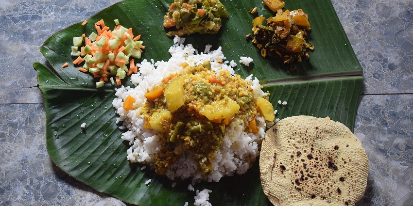 Traditional Odia food served in the restaurant during the New Year Party in Bhubaneswar.
