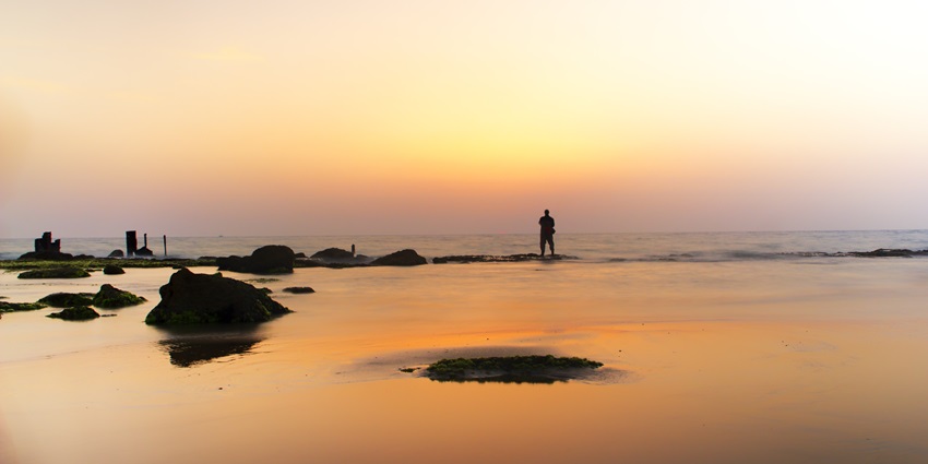 Secluded Bhuigaon Beach, lined with palm trees, is one of the places to visit near Vasai Virar.