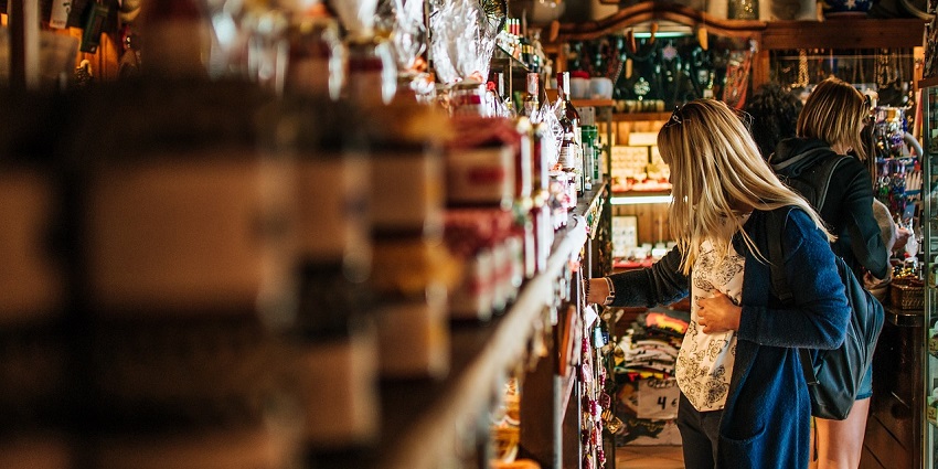 Best place for shopping in Bhutan, for souvenirs in a store, typical of Bhutanese gift shops.