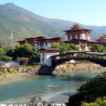 A breathtaking panorama of Bhutan's lush valleys and historic cultural landmarks