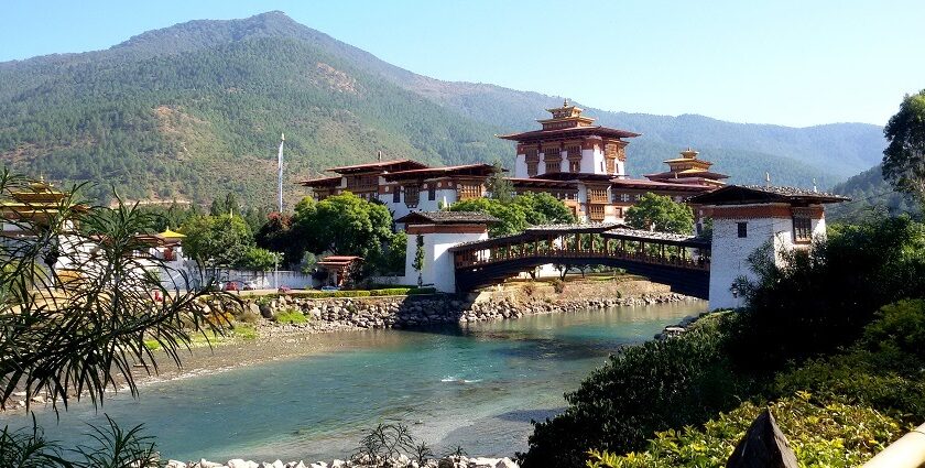 A breathtaking panorama of Bhutan's lush valleys and historic cultural landmarks