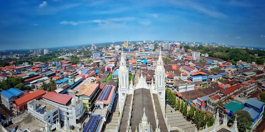 The backside view of the Basilica of Our Lady of Dolours church in Thrissur, Kerala.
