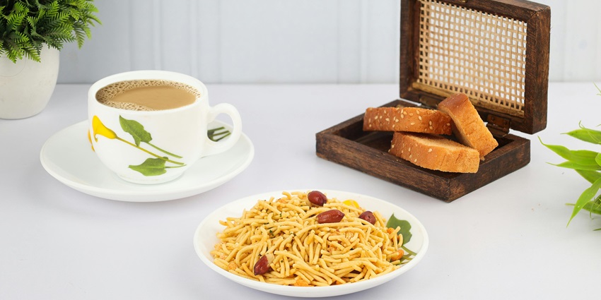 An image of Bikaneri Bhujia, is a crispy moth bean snack, and a tea-time favourite.