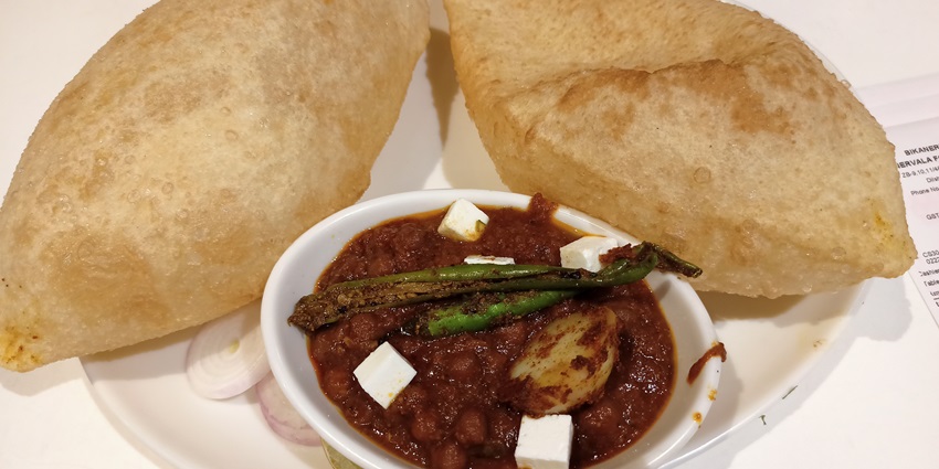 The famous chole bhature of Bikanerwala, one of the most popular restaurants of the city