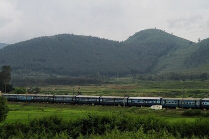 A picture of a beautiful valley in Andhra Pradesh with a railway line passing through the middle