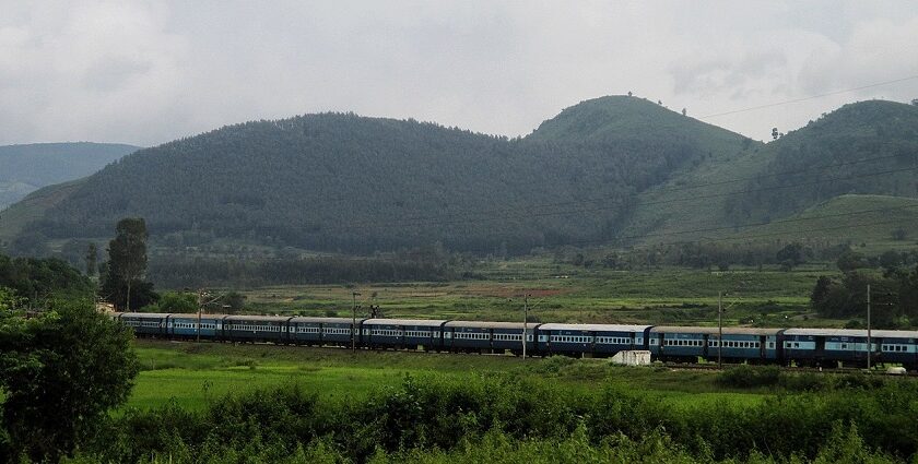 A picture of a beautiful valley in Andhra Pradesh with a railway line passing through the middle