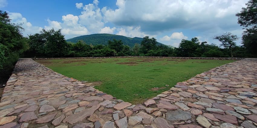 A picture of a garden area which was earlier a jail for the prisoners of war