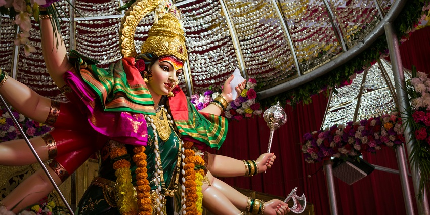 A glimpse of Goddess Durga beautifully decorated and nestled in the tourist hotspot.