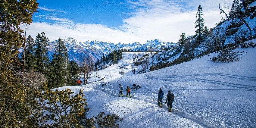 Panoramic shot of the Bir Billing valley, showcasing its picturesque landscape of fields and distant mountains