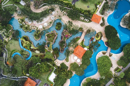 An aerial view of the famous leisure hub in Ajmer surrounded by lush green vegetation.