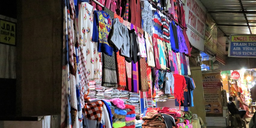 View of shops at the cloth market offering a variety of authentic clothes
