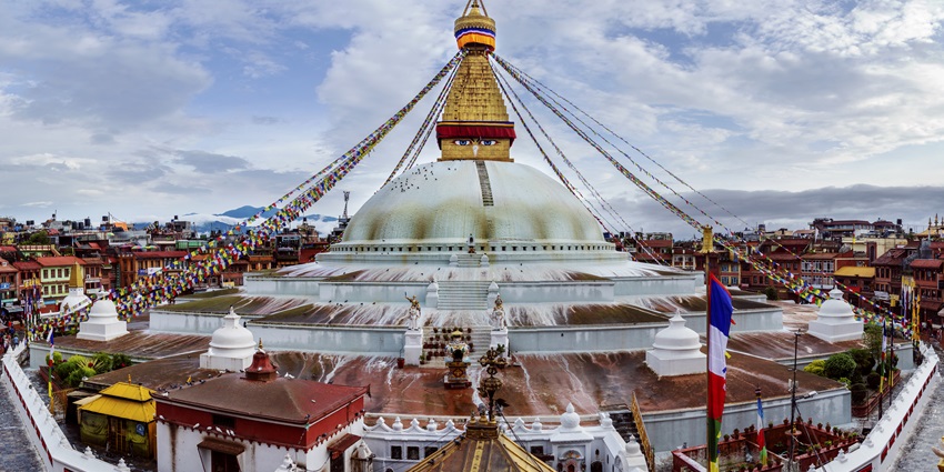 Boudhanath Stupa, a famous monastery in Nepal, is one of the largest stupas in the world.