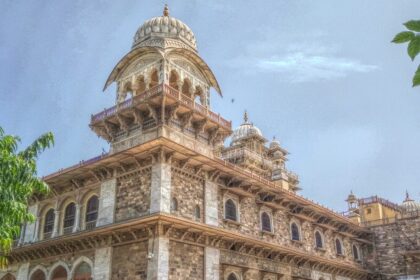 Panoramic view of Brij Vilas Palace government museum against the blue sky