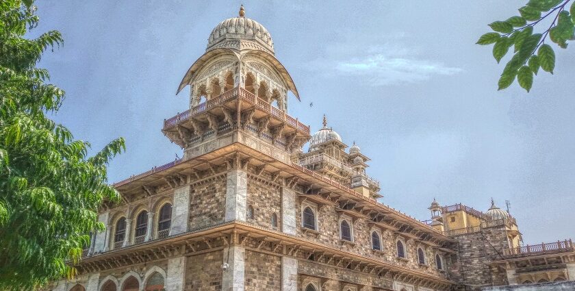 Panoramic view of Brij Vilas Palace government museum against the blue sky