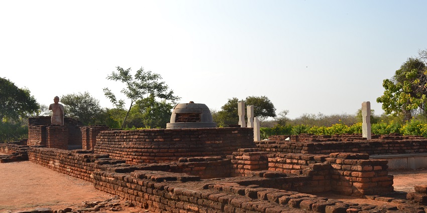 The ancient base of a hill, showcasing the historical significance of Buddhist sites in Nagarjunakonda.