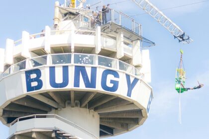 A person experiencing the thrill of bungee jumping in Kathmandu from a high elevation.