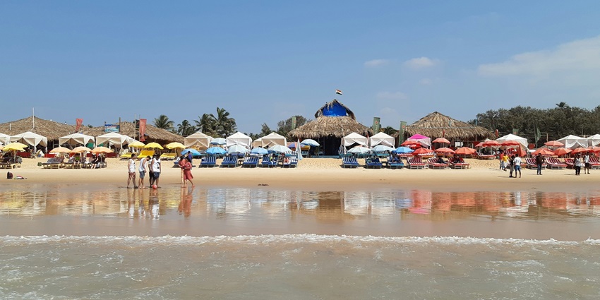 The shacks at Calangute Beach which is one of the preferred beaches in Goa for family.